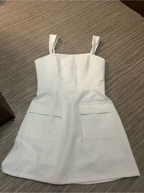 White Square-Neck Pocket Mini Romper